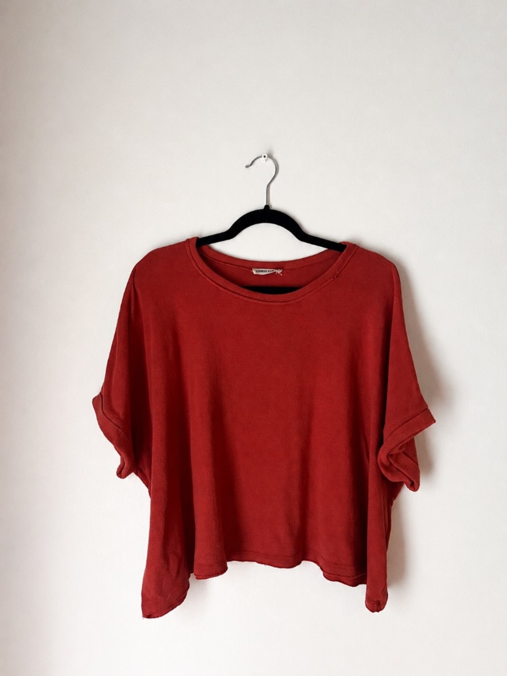 Charlotte Avery Rust Oversized Boxy Knit Top | Dolman Sleeve Soft Stretch Tee